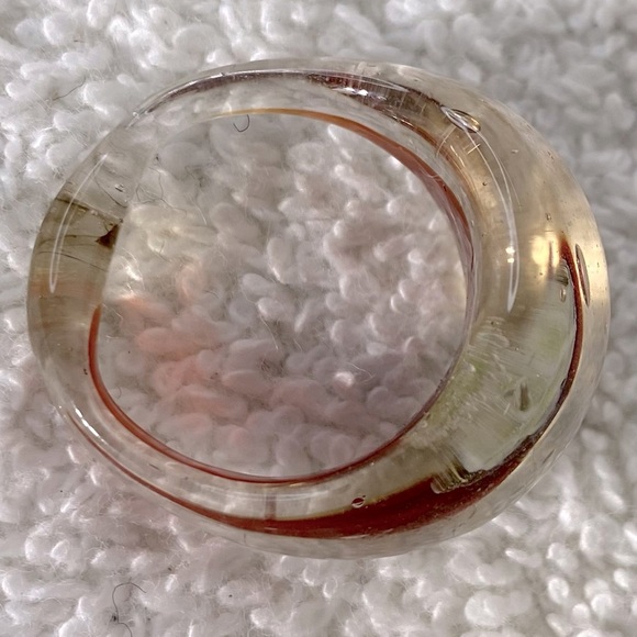 Vintage Art Glass Handmade Burgundy White Band Ring - Picture 8 of 11